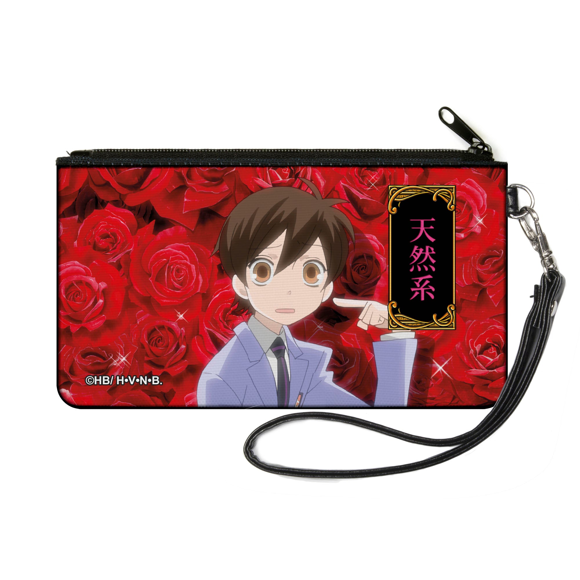 Canvas Zipper Wallet - SMALL - Ouran High School Host Club Haruhi Pointing Pose with Red Roses Canvas Zipper Wallets Ouran High School Host Club