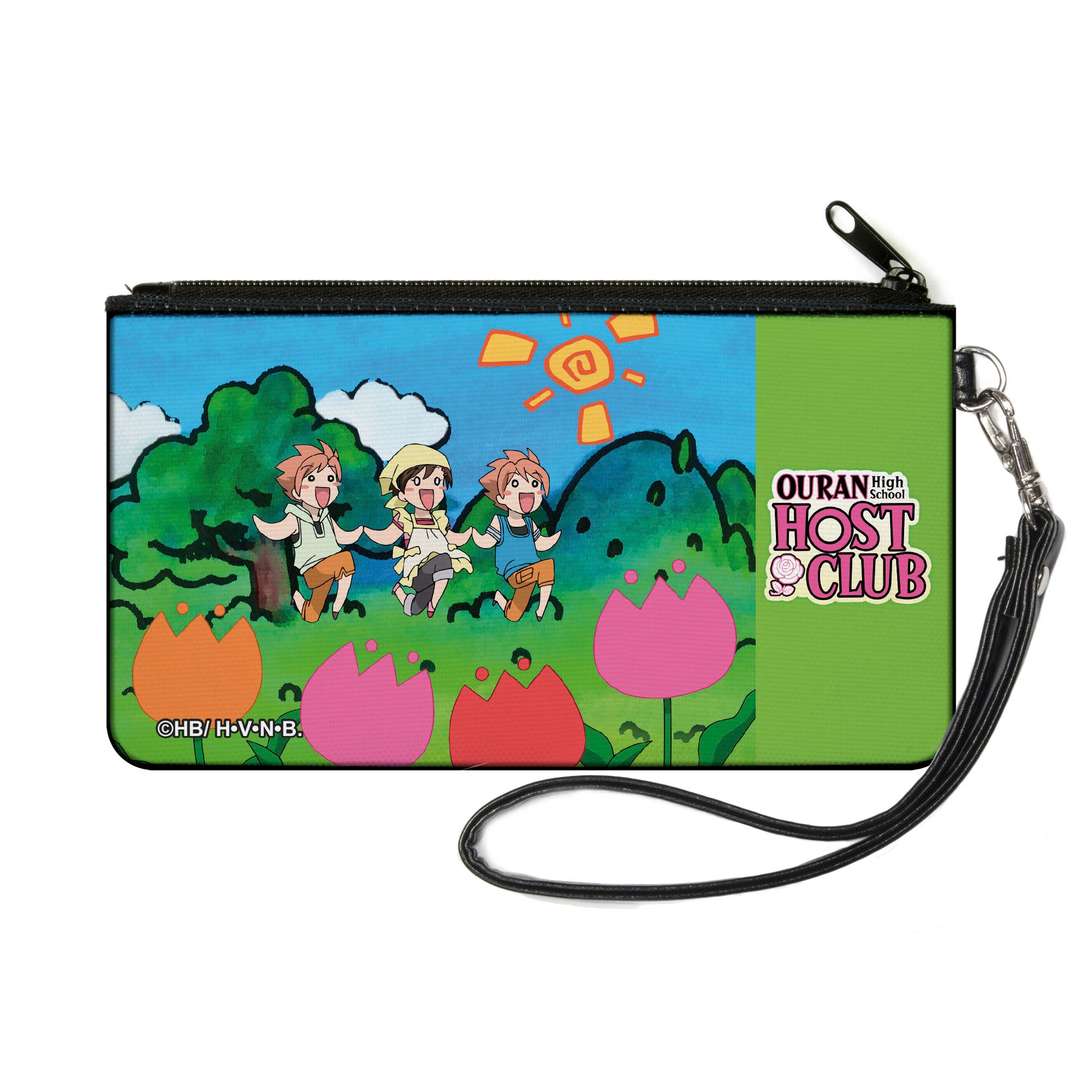 Canvas Zipper Wallet - SMALL - OURAN HIGH SCHOOL HOST CLUB Chibi Hitachiin Twins and Renge Garden Pose Green and Title Logo Canvas Zipper Wallets Ouran High School Host Club