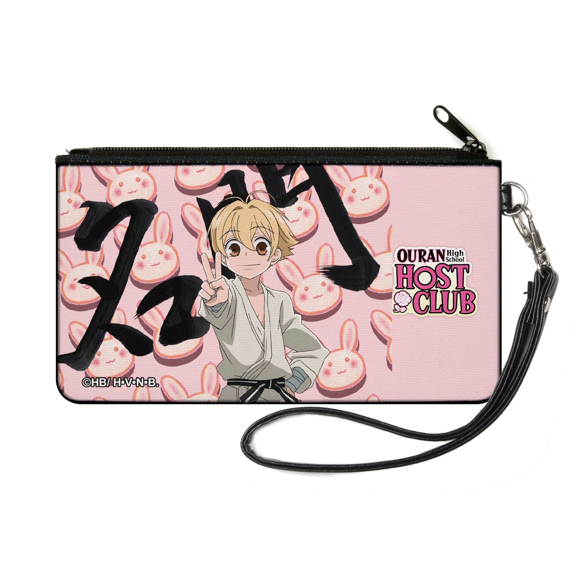 Canvas Zipper Wallet - SMALL - OURAN HIGH SCHOOL HOST CLUB Mitsukuni Honey Haninozuka Peace Pose and Title Logo Pinks Canvas Zipper Wallets Ouran High School Host Club