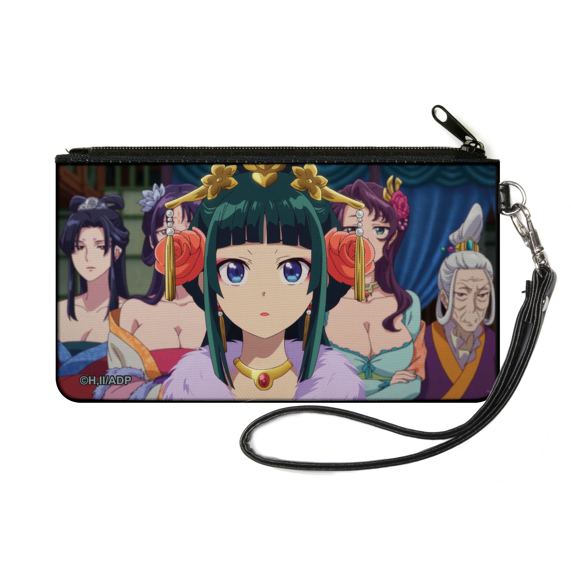 Canvas Zipper Wallet - SMALL - THE APOTHECARY DIARIES Maomao with Sisters and Suiren Group Pose and Title Logo Canvas Zipper Wallets The Apothercary Diaries