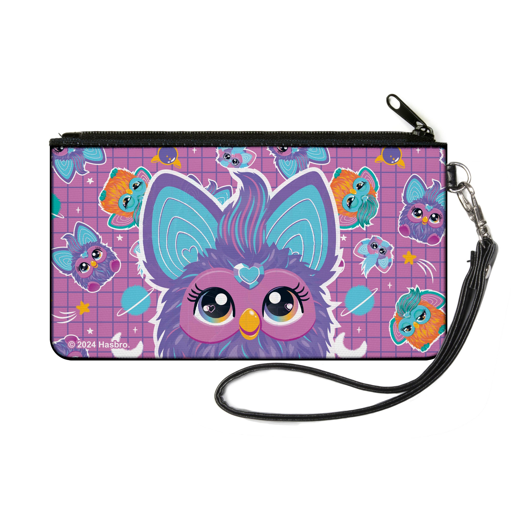 Canvas Zipper Wallet - SMALL - Furby Purple Excited Furby Pose and Icons Grid Collage Pink/Purple Canvas Zipper Wallets Furby