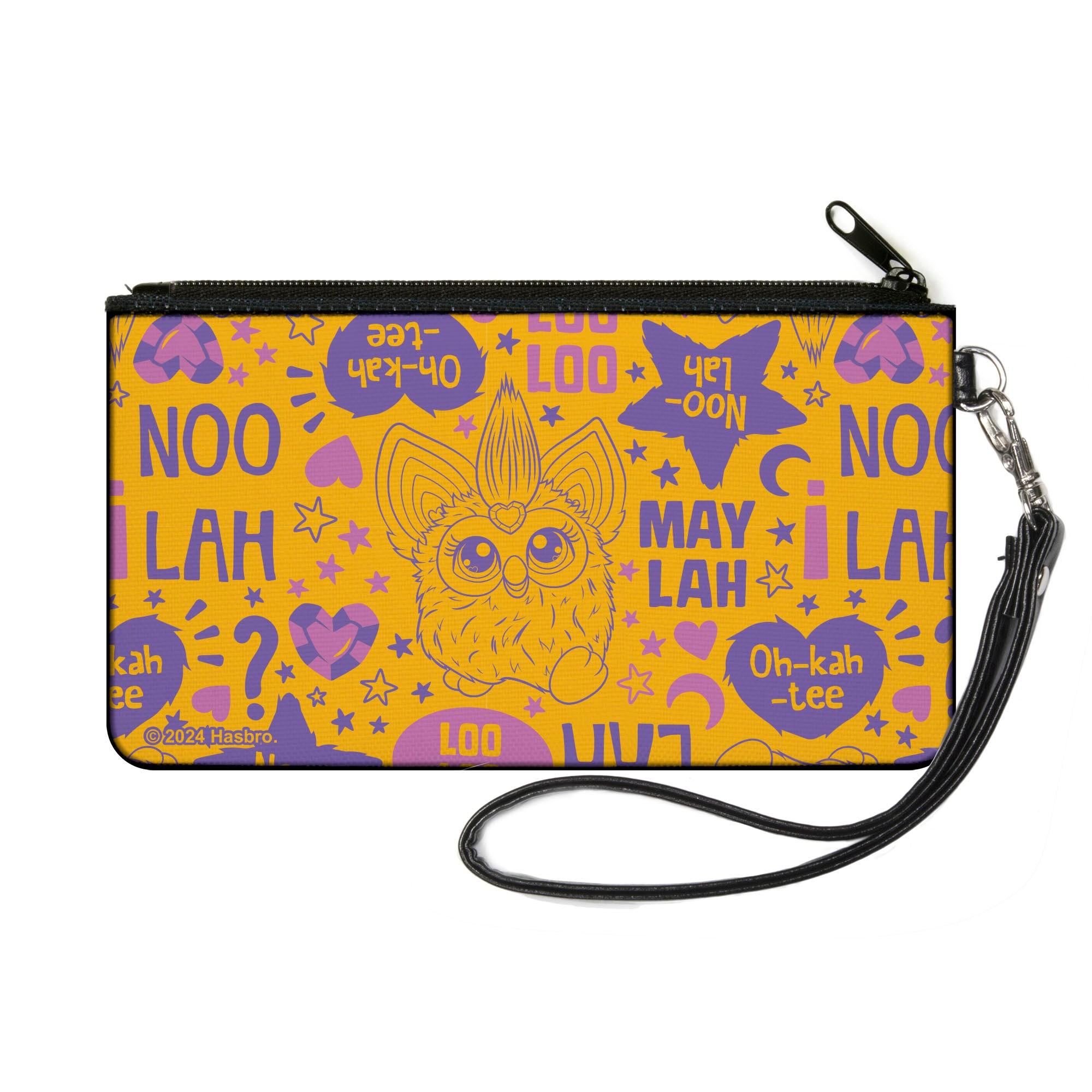 Canvas Zipper Wallet - SMALL - Furby Furbish Phrases and Icons Orange/Pink/Purple Canvas Zipper Wallets Furby