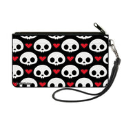 Canvas Zipper Wallet - SMALL - Skelanimals Face Logo and Heart Black/White/Red Canvas Zipper Wallets Skelanimals