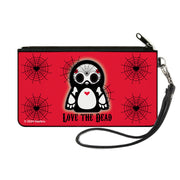 Canvas Zipper Wallet - SMALL - Skelanimals Pen the Penguin LOVE THE DEAD Pose Red/Black/White Canvas Zipper Wallets Skelanimals