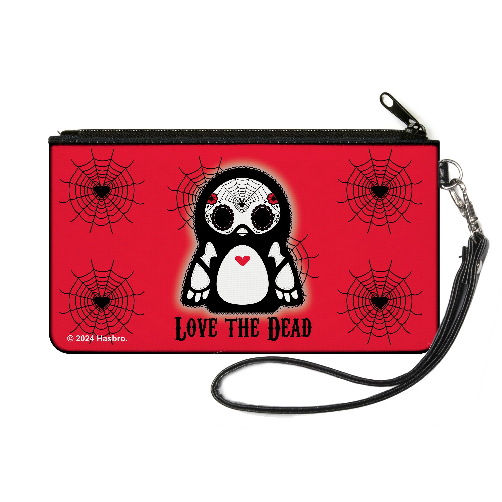 Canvas Zipper Wallet - SMALL - Skelanimals Pen the Penguin LOVE THE DEAD Pose Red/Black/White Canvas Zipper Wallets Skelanimals
