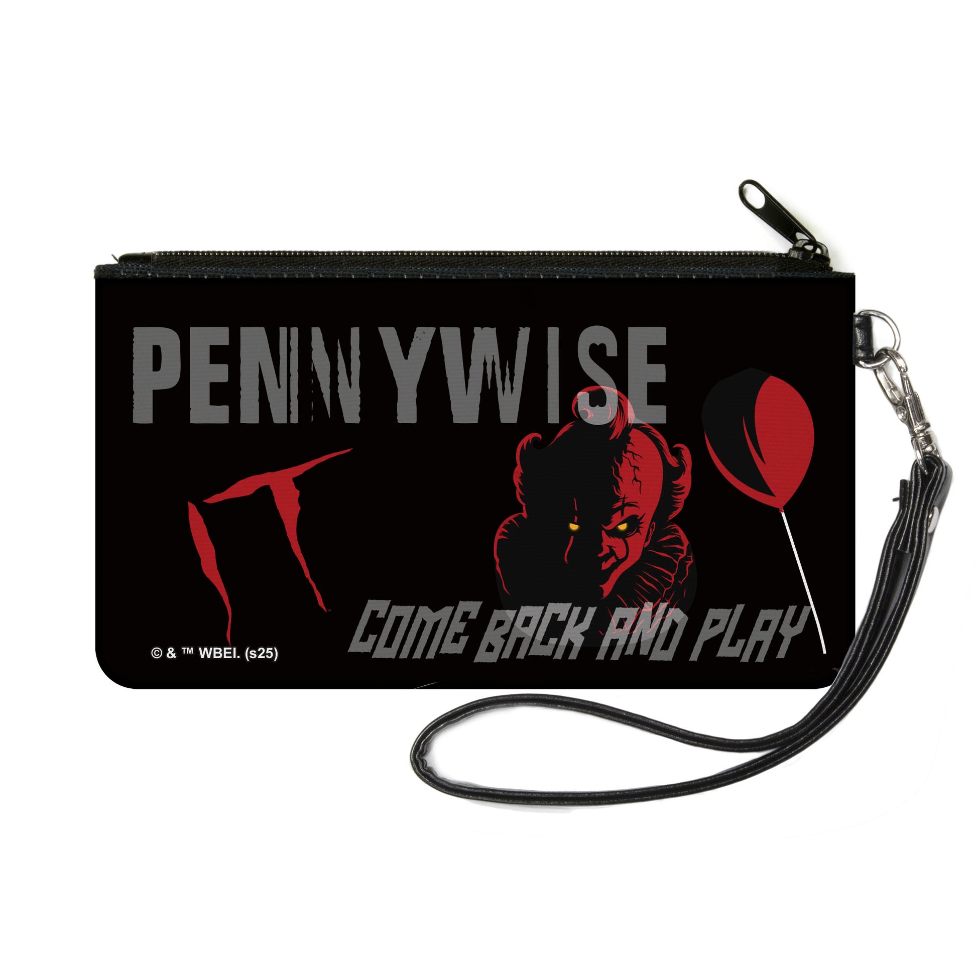 Canvas Zipper Wallet - SMALL - IT PENNYWISE COME BACK AND PLAY Face and Balloon Icons Black/Gray/Red Canvas Zipper Wallets IT