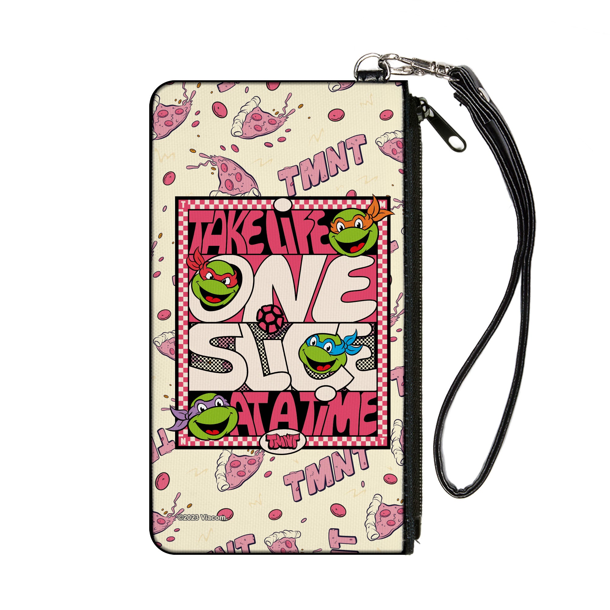 Canvas Zipper Wallet - SMALL - Teenage Mutant Ninja Turtles TAKE LIFE ONE SLICE AT A TIME Pizza Collage Beige/Reds Canvas Zipper Wallets Teenage Mutant Ninja Turtles