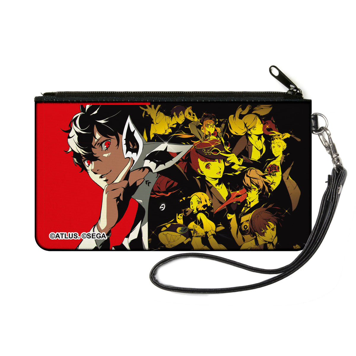 Canvas Zipper Wallet - SMALL - Persona 5 Ren Amamiya Joker Pose and Character Collage Red Canvas Zipper Wallets Persona 5
