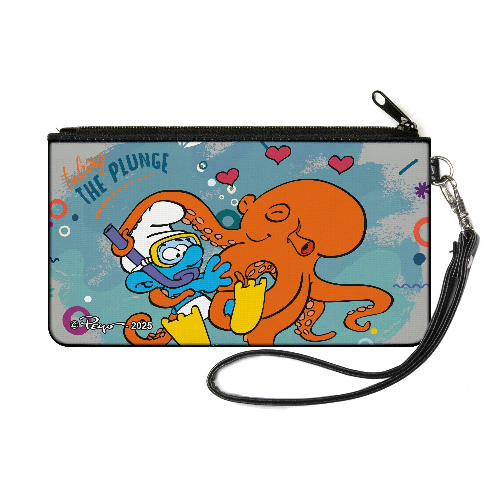 Canvas Zipper Wallet - SMALL - The Smurfs TAKING THE PLUNGE Octopus Love Scene