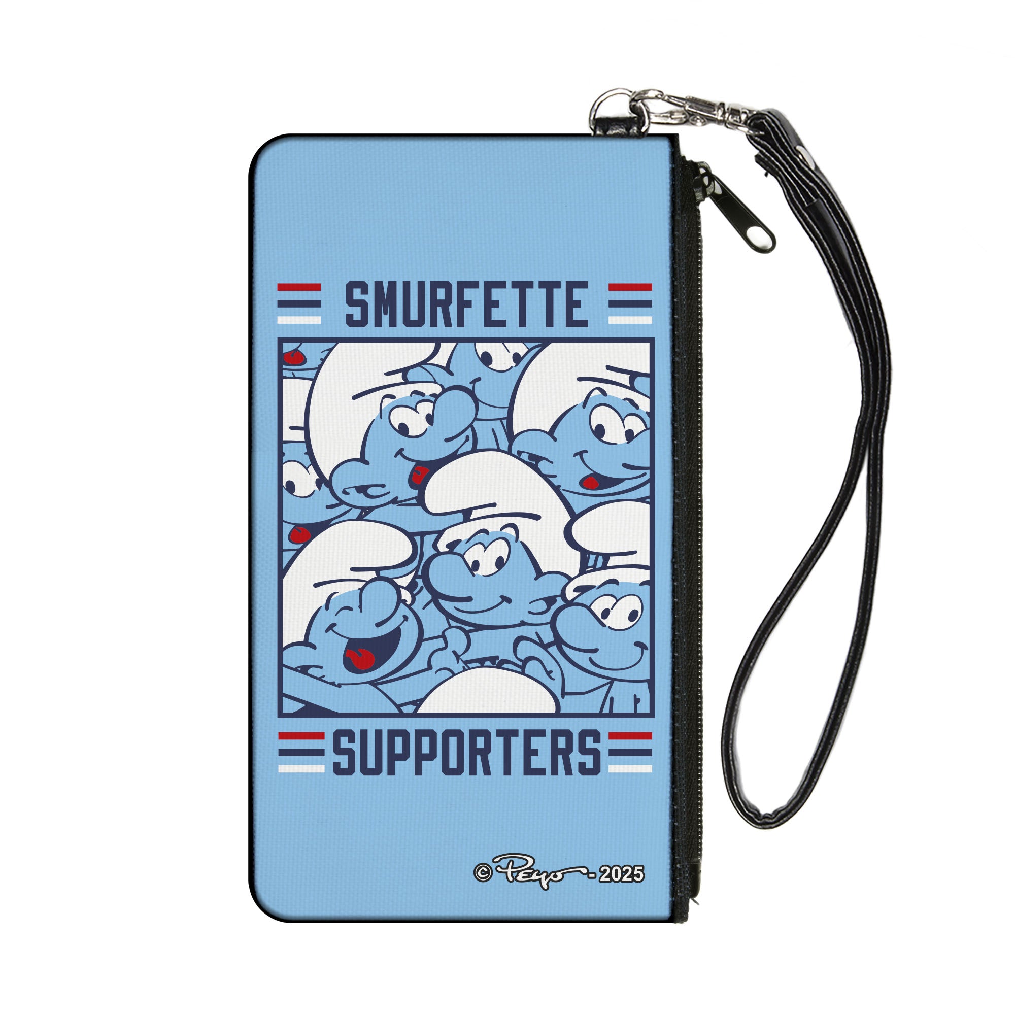 Canvas Zipper Wallet - SMALL - The Smurfs SMURFETTE SUPPORTERS Group Pose Light Blue/Red/White Canvas Zipper Wallets The Smurfs