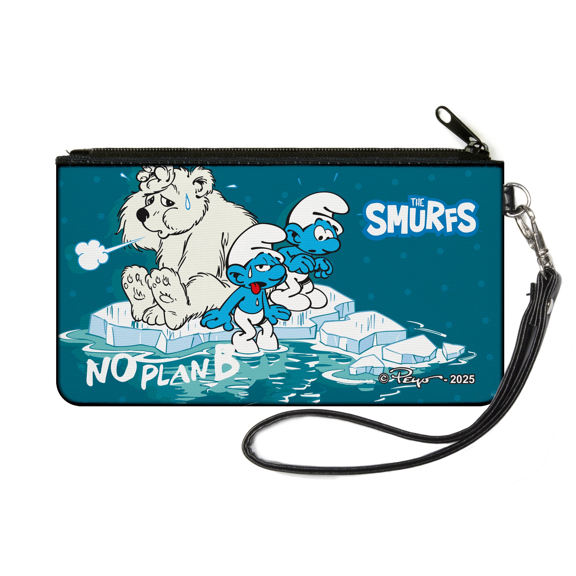 Canvas Zipper Wallet - SMALL - THE SMURFS NO PLAN B Polar Bear Climate Scene and Title Logo Blues Canvas Zipper Wallets The Smurfs