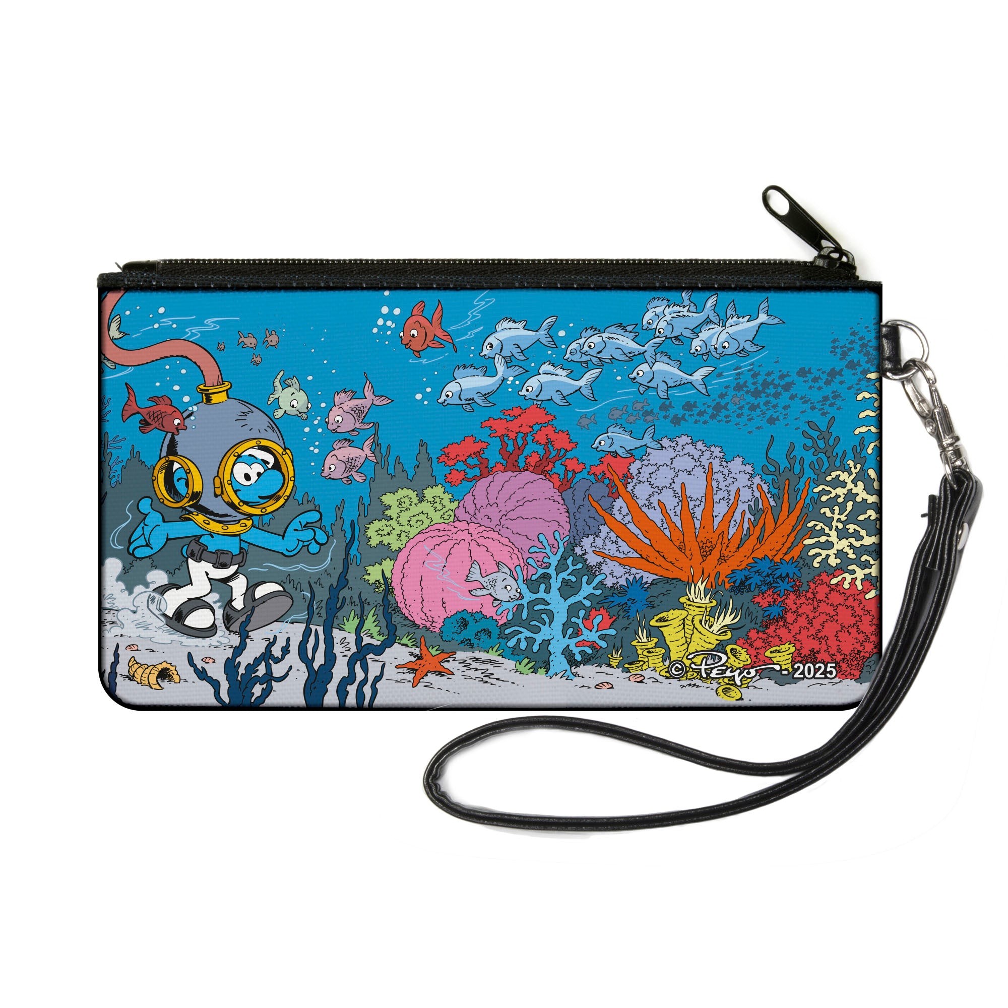 Canvas Zipper Wallet - SMALL - The Smurfs Diving Think Blue Under the Sea Scene Canvas Zipper Wallets The Smurfs