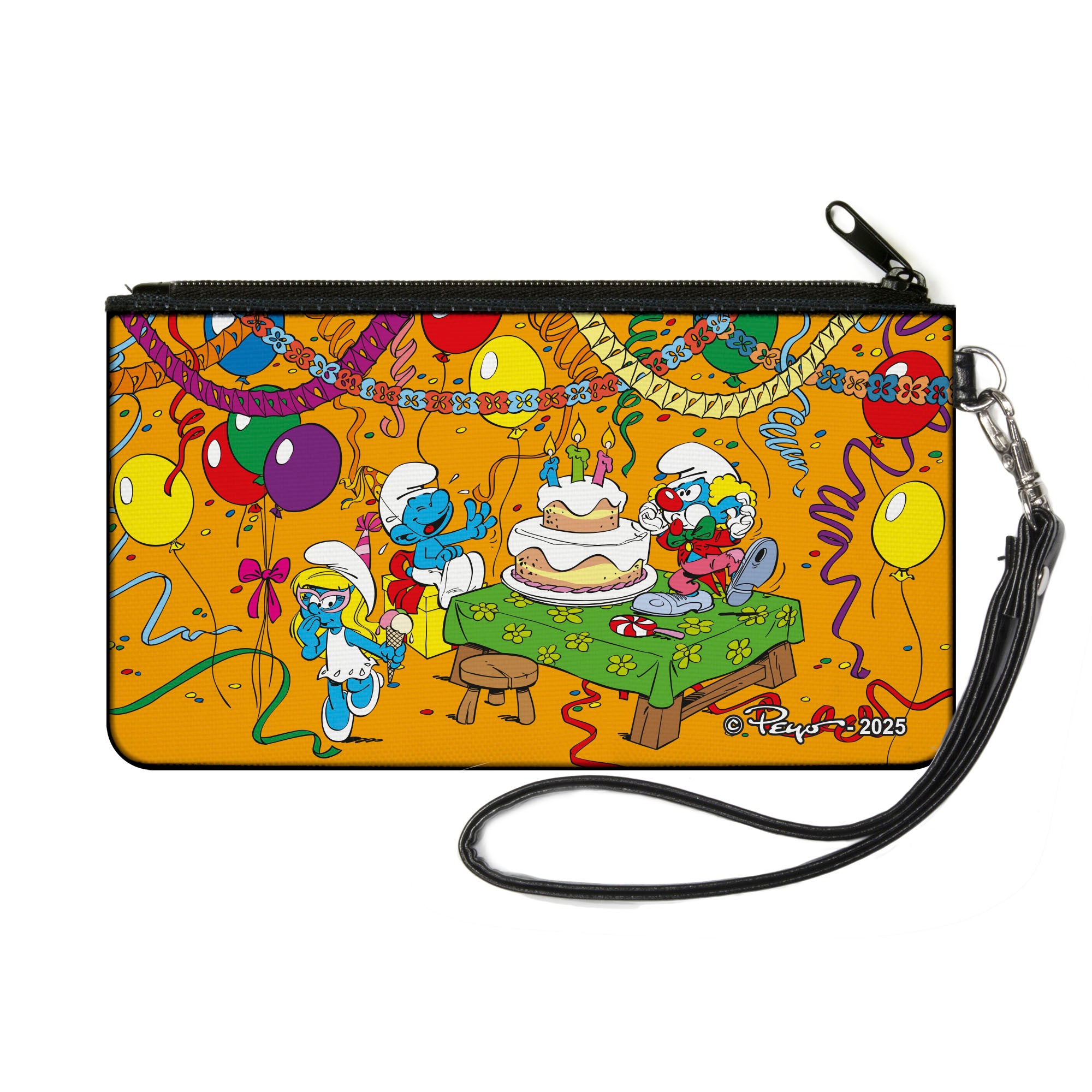 Canvas Zipper Wallet - SMALL - The Smurfs Birthday Party Celebration Scene Orange Canvas Zipper Wallets The Smurfs
