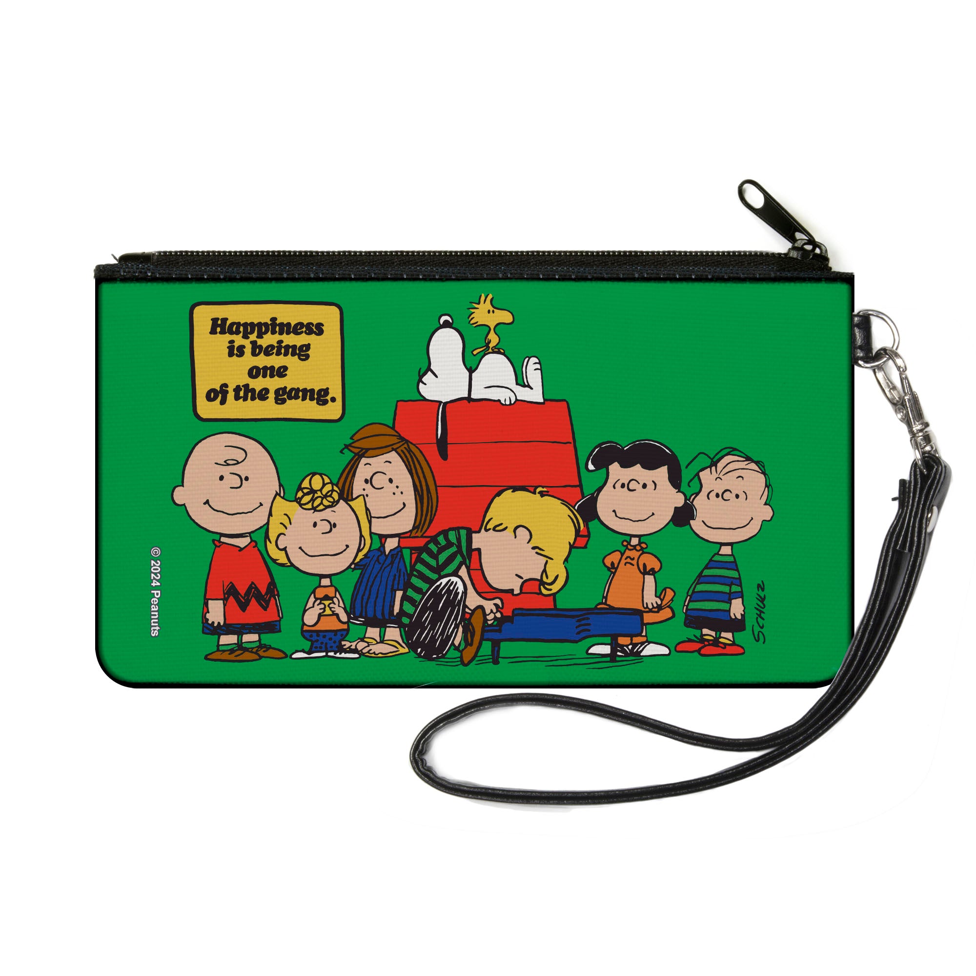 Canvas Zipper Wallet - SMALL - Peanuts Gang HAPINESS IS BEING ONE OF THE GANG Group Pose Green Canvas Zipper Wallets Peanuts