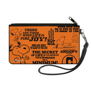 Canvas Zipper Wallet - SMALL - Snoopy Poses and Quotes Collage Orange/Black Canvas Zipper Wallets Peanuts