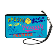 Canvas Zipper Wallet - SMALL - PEANUTS Charlie Brown Snoopy and Woodstock Typography Collage Blue/Multi Color Canvas Zipper Wallets Peanuts