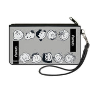 Canvas Zipper Wallet - SMALL - Peanuts Gang Ten Character Faces Gray/Black/White Canvas Zipper Wallets Peanuts