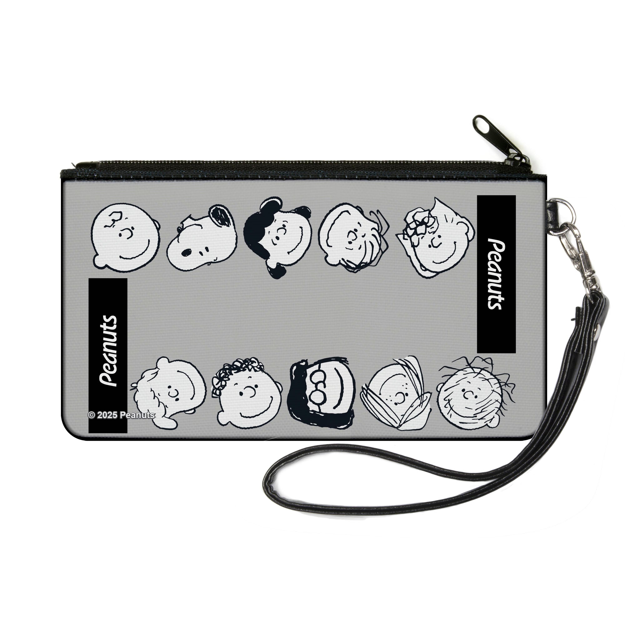 Canvas Zipper Wallet - SMALL - Peanuts Gang Ten Character Faces Gray/Black/White Canvas Zipper Wallets Peanuts