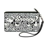 Canvas Zipper Wallet - SMALL - Snoopy Poses and Daisy Flowers Collage Black/Grays/White Canvas Zipper Wallets Peanuts