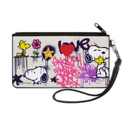 Canvas Zipper Wallet - SMALL - Peanuts Snoopy and Woodstock Graffiti Collage White/Multi Color Canvas Zipper Wallets Peanuts