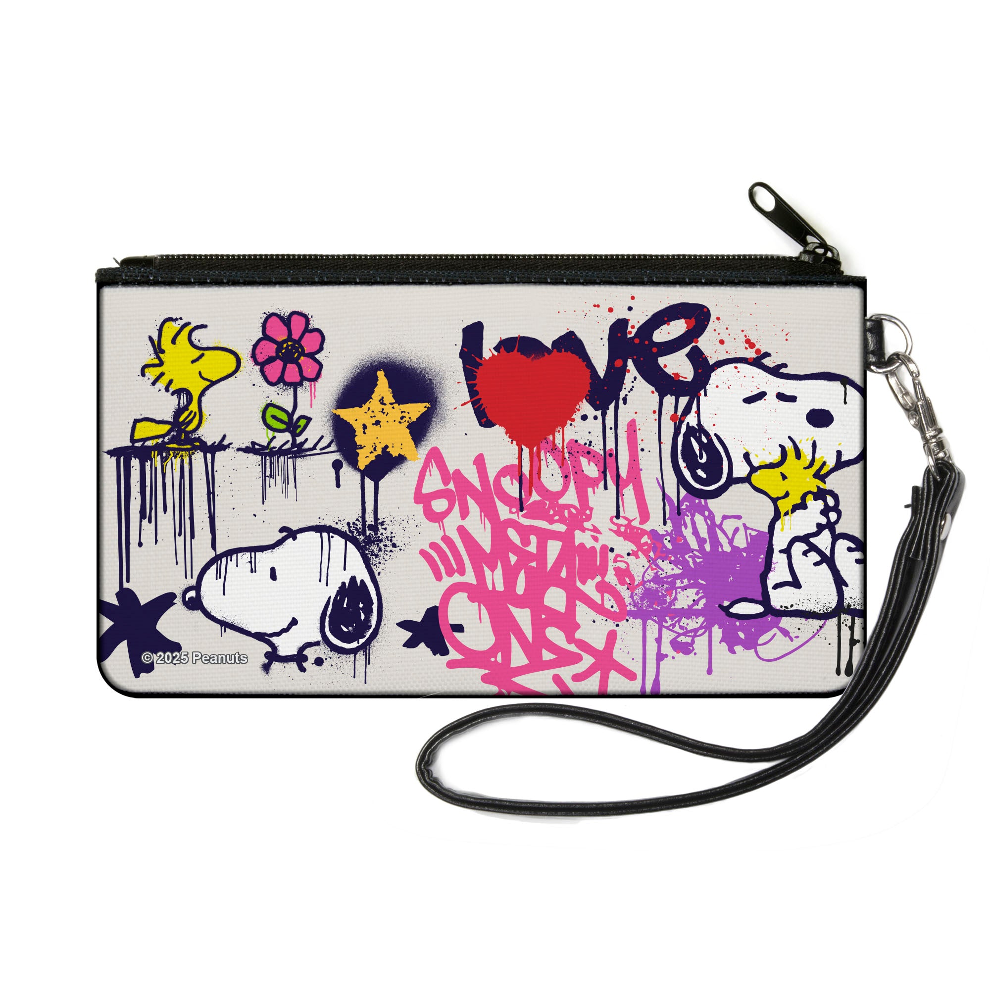 Canvas Zipper Wallet - SMALL - Peanuts Snoopy and Woodstock Graffiti Collage White/Multi Color Canvas Zipper Wallets Peanuts