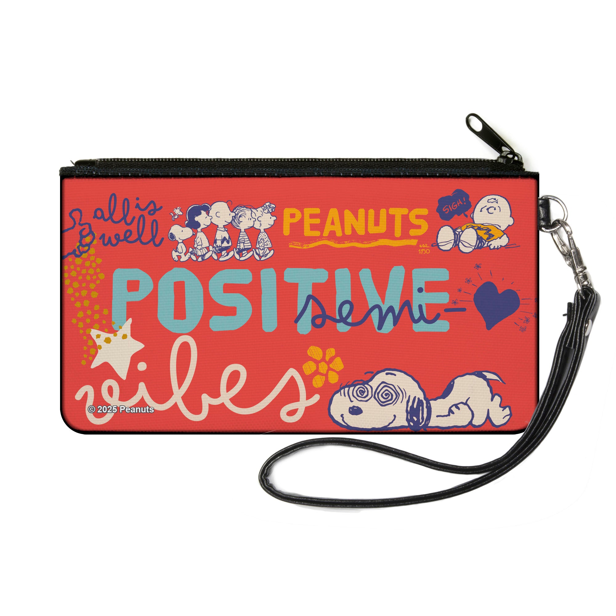 Canvas Zipper Wallet - SMALL - Peanuts Gang SEMI-POSITIVE VIBES Poses Red/Blues/White Canvas Zipper Wallets Peanuts
