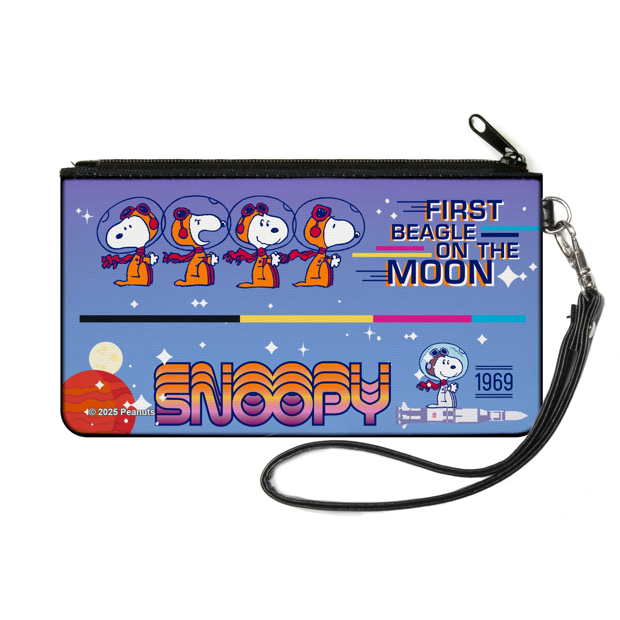 Canvas Zipper Wallet - SMALL - Peanuts SNOOPY FIRST BEAGLE ON THE MOON Poses Blue/Multi Color Canvas Zipper Wallets Peanuts