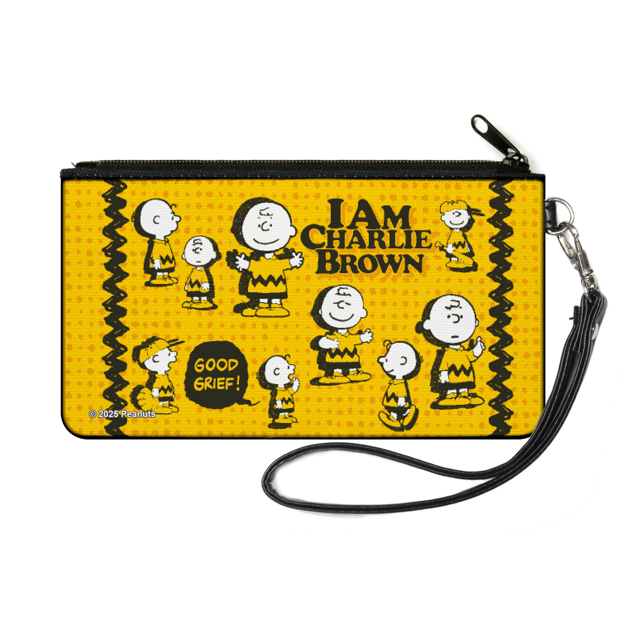 Canvas Zipper Wallet - SMALL - Peanuts I AM CHARLIE BROWN Poses and Zig Zag Stripe Yellows/Black Canvas Zipper Wallets Peanuts