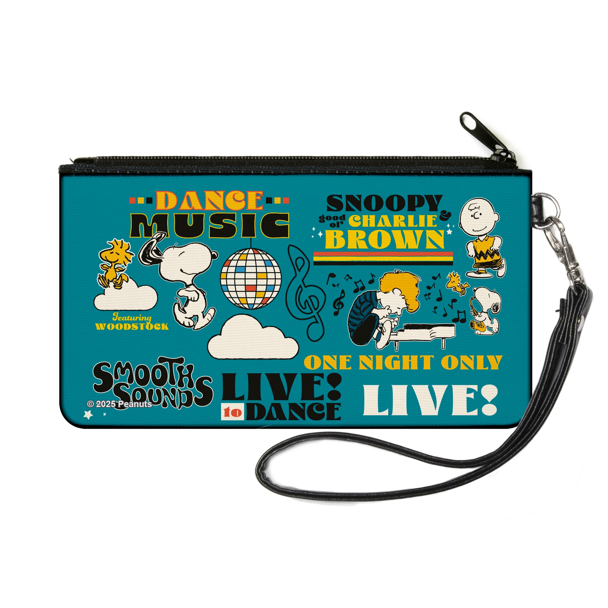 Canvas Zipper Wallet - SMALL - Peanuts Gang DANCE MUSIC Poses and Quotes Blue/Multi Color Canvas Zipper Wallets Peanuts