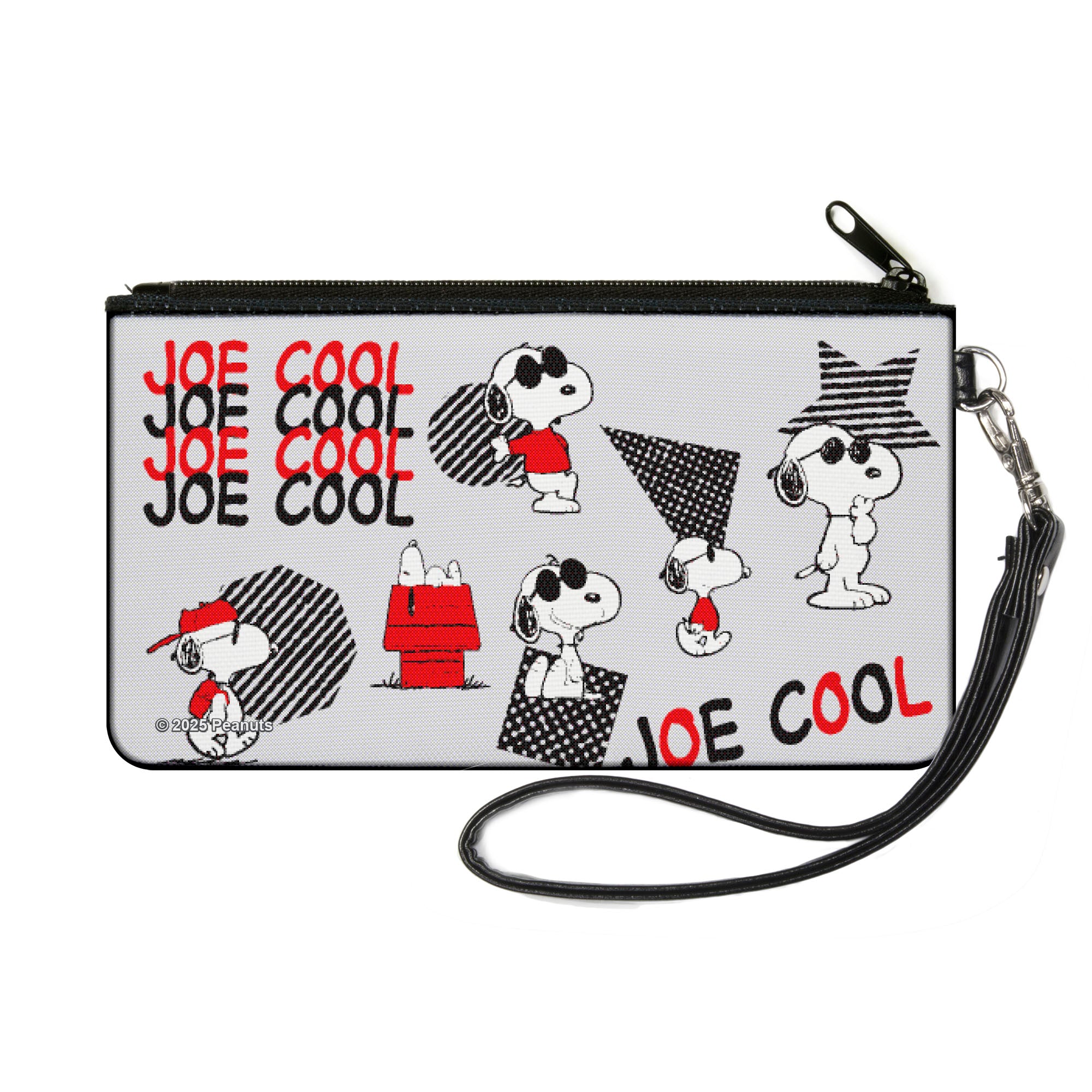 Canvas Zipper Wallet - SMALL - Peanuts JOE COOL Snoopy Poses and Text Gray/Black/Red/White Canvas Zipper Wallets Peanuts