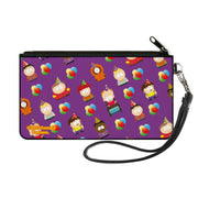 Canvas Zipper Wallet - SMALL - South Park Birthday Party Character Poses and Balloons Purple Canvas Zipper Wallets South Park