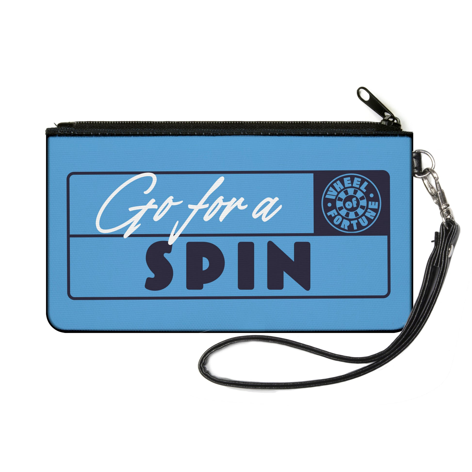 Canvas Zipper Wallet - SMALL - Wheel of Fortune GO FOR A SPIN Light Blue/Black/White Canvas Zipper Wallets Wheel of Fortune
