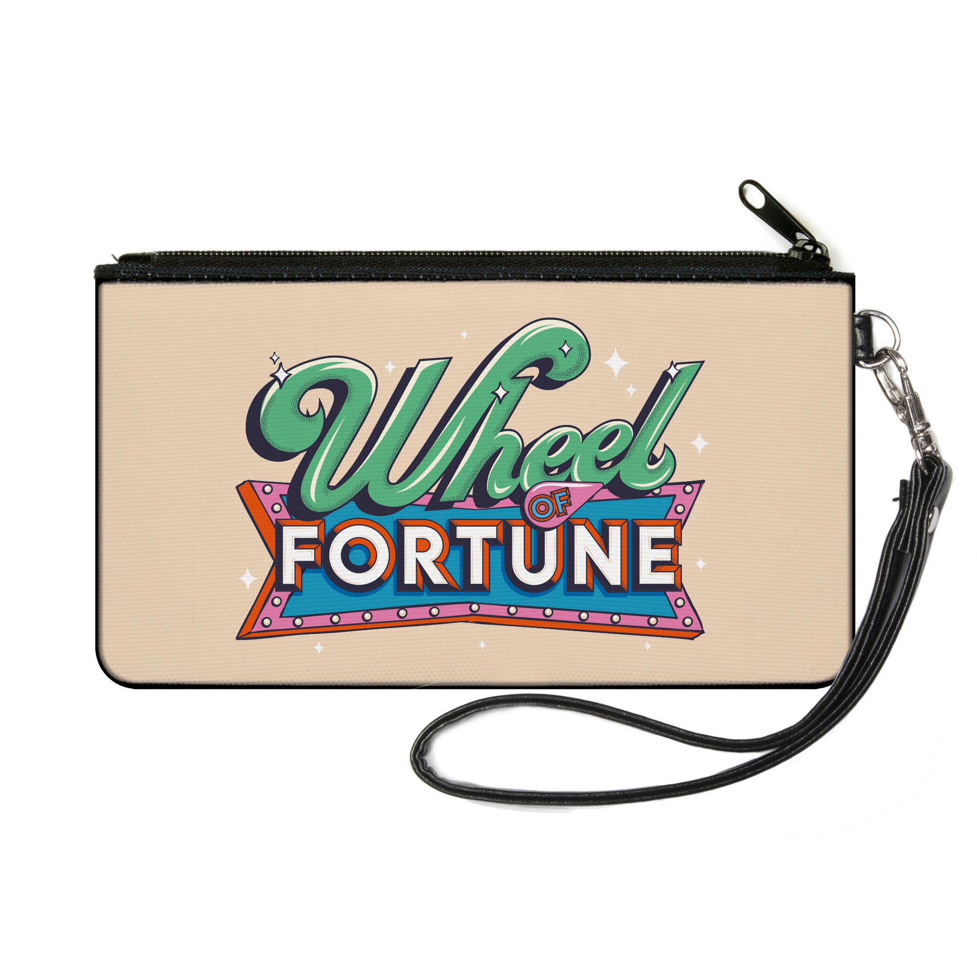 Canvas Zipper Wallet - SMALL - WHEEL OF FORTUNE Retro Title Beige/Multi Color Canvas Zipper Wallets Wheel of Fortune