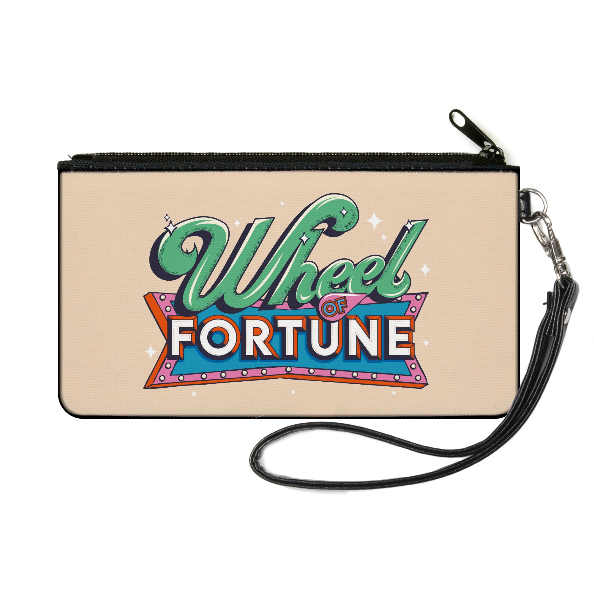 Canvas Zipper Wallet - SMALL - WHEEL OF FORTUNE Retro Title Beige/Multi Color Canvas Zipper Wallets Wheel of Fortune