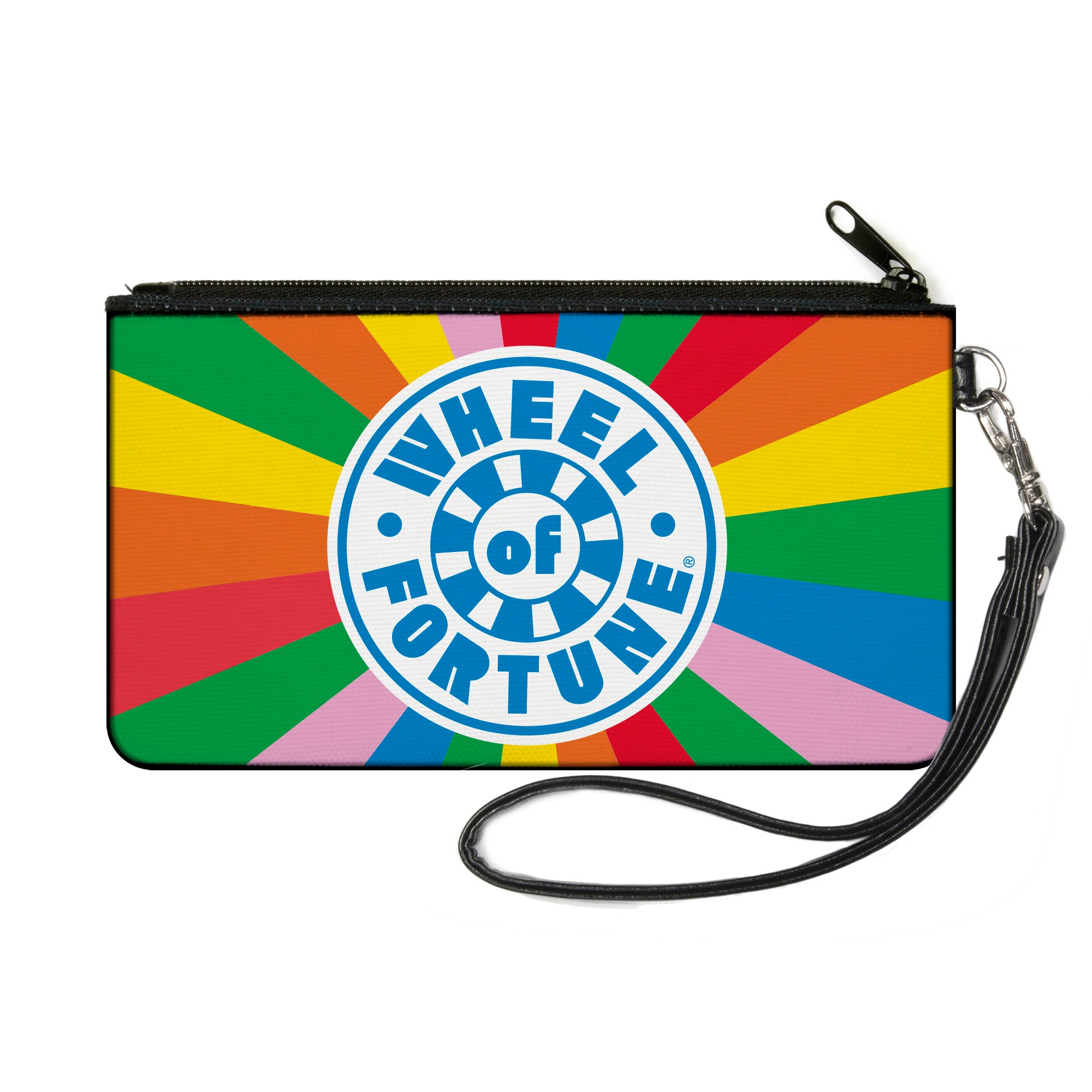 Canvas Zipper Wallet - SMALL - WHEEL OF FORTUNE Logo and Wedge Rays Rainbow/White/Blue Canvas Zipper Wallets Wheel of Fortune