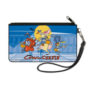Canvas Zipper Wallet - SMALL - COW AND CHICKEN with Red Guy Running Pose and Title Logo Blues Canvas Zipper Wallets Cow and Chicken