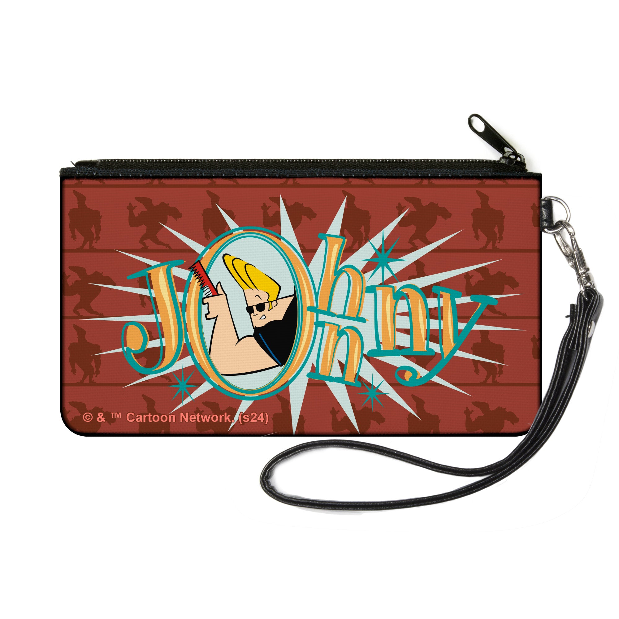 Canvas Zipper Wallet - SMALL - JOHNNY BRAVO Title Logo and Flex Pose Turns Reds Canvas Zipper Wallets Johnny Bravo