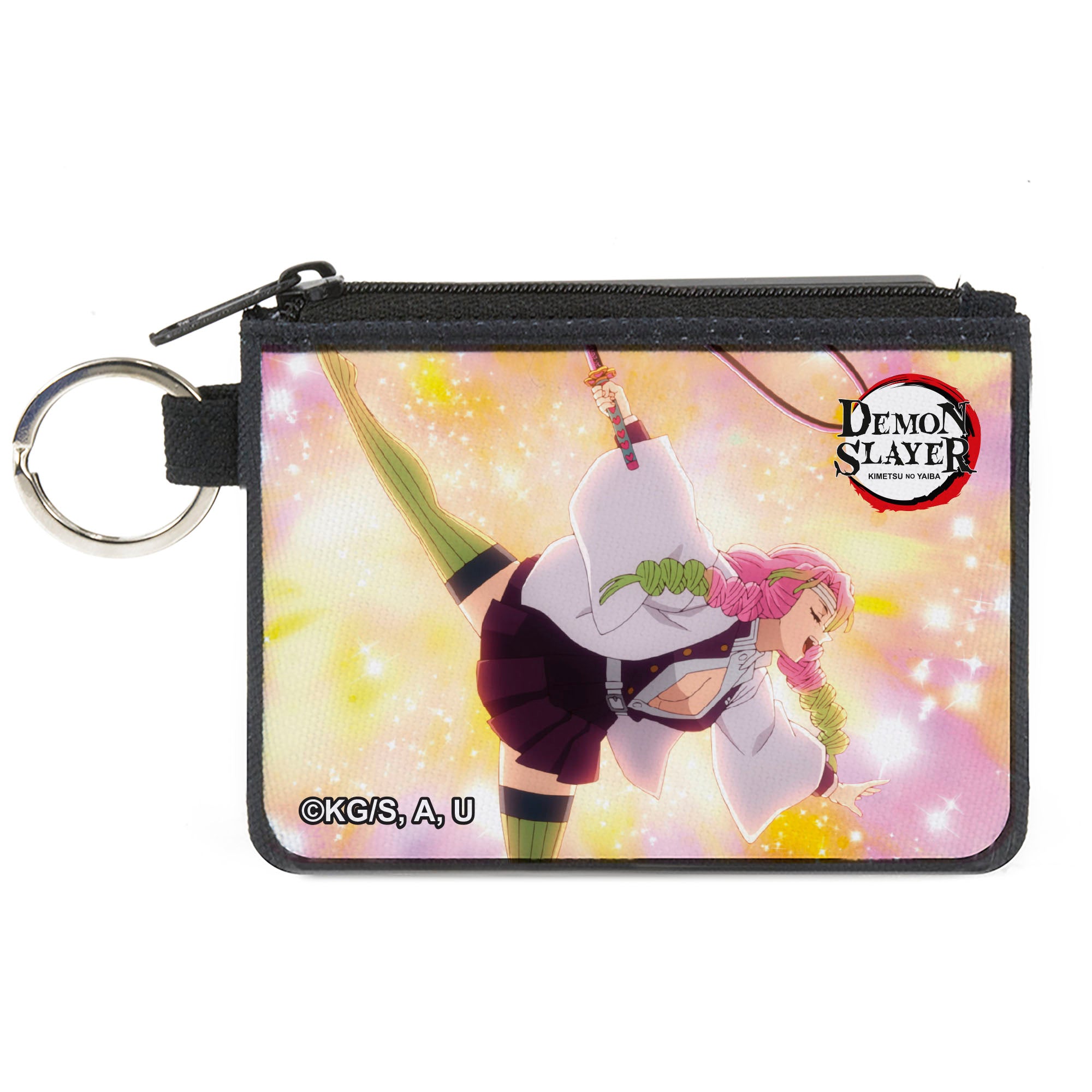 Canvas Zipper Wallet - MINI X-SMALL - Demon Slayer Mitsuri Kanroji Action Pose Yellows/Pinks Canvas Zipper Wallets Demon Slayer