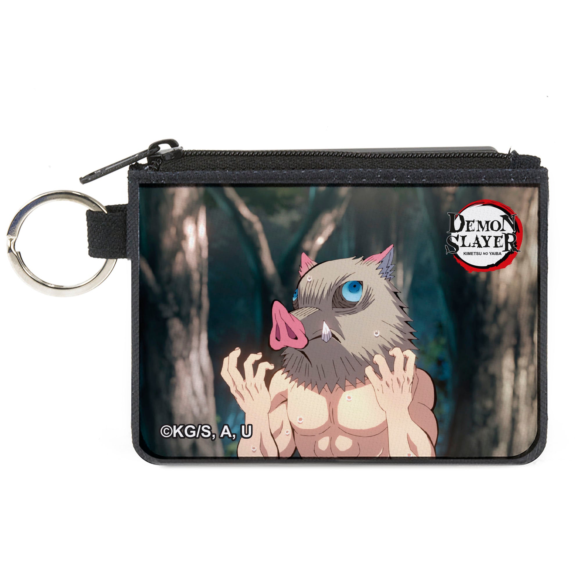 Canvas Zipper Wallet - MINI X-SMALL - DEMON SLAYER Inosuke Hashibira Boar Head Pose and Title Logo Canvas Zipper Wallets Demon Slayer