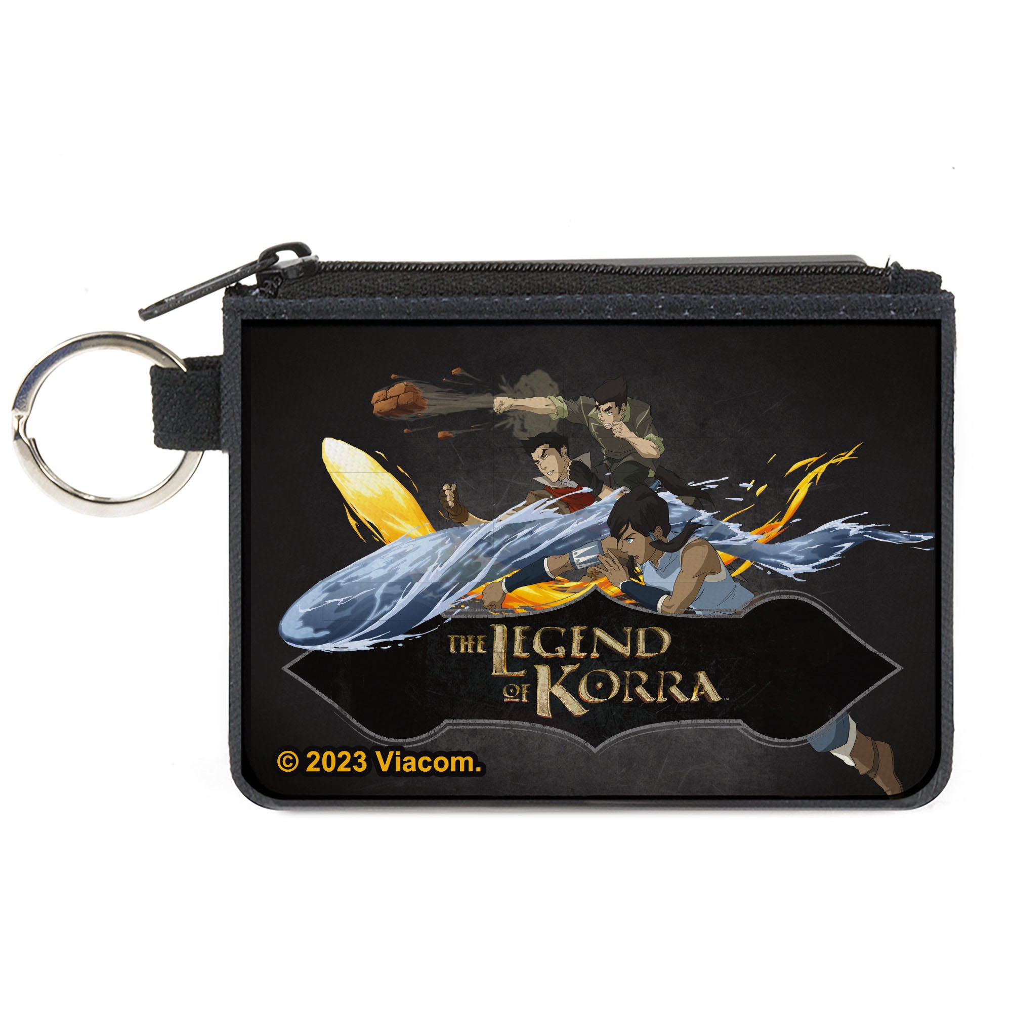 Canvas Zipper Wallet - MINI X-SMALL - THE LEGEND OF KORRA Group Bending Pose and Logo Black Canvas Zipper Wallets Avatar The Last Airbender