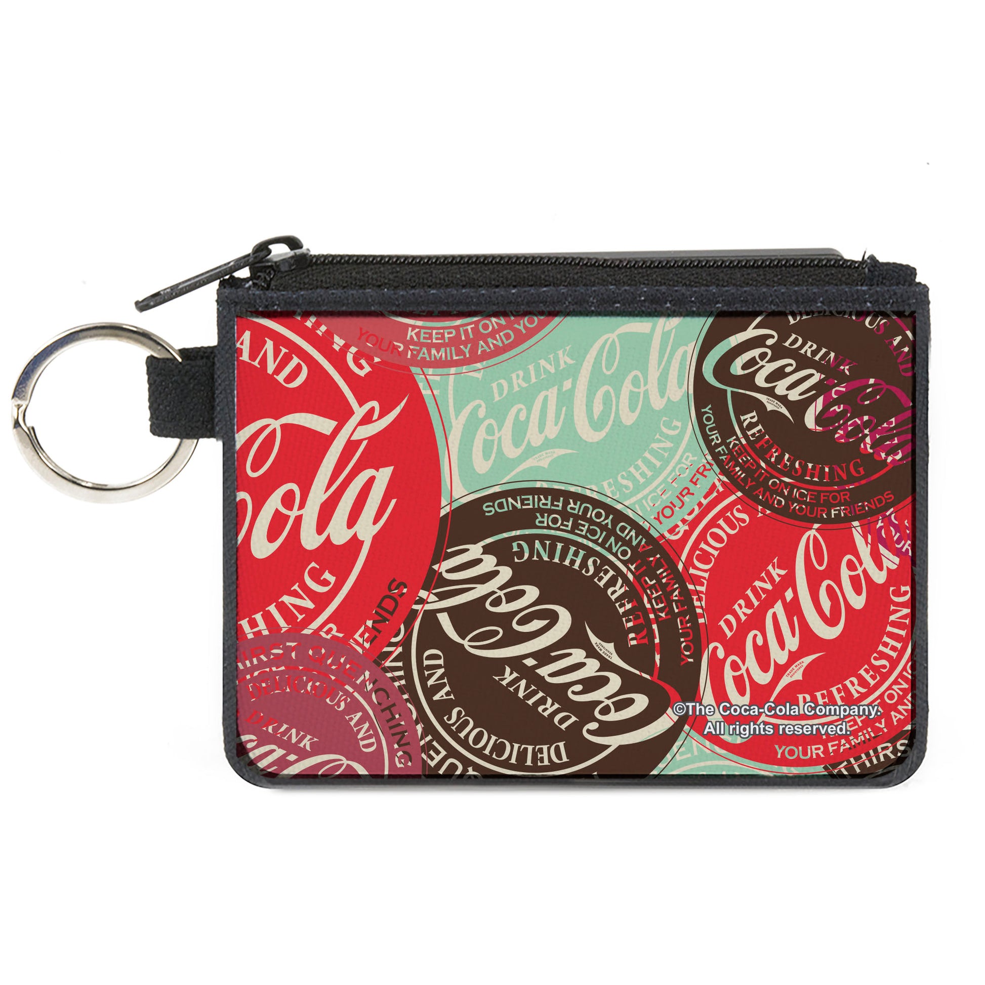 Canvas Zipper Wallet - MINI X-SMALL - DRINK COCA-COLA Coke Patches Stacked Reds/Multi Color Canvas Zipper Wallets Coca-Cola