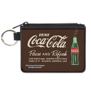 Canvas Zipper Wallet - MINI X-SMALL - DRINK COCA-COLA PAUSE AND REFRESH Bottle Brown/White Canvas Zipper Wallets Coca-Cola