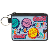 Canvas Zipper Wallet - MINI X-SMALL - COCA-COLA DELICIOUS REFRESHING Bottle Caps Light Blue/Multi Color Canvas Zipper Wallets Coca-Cola