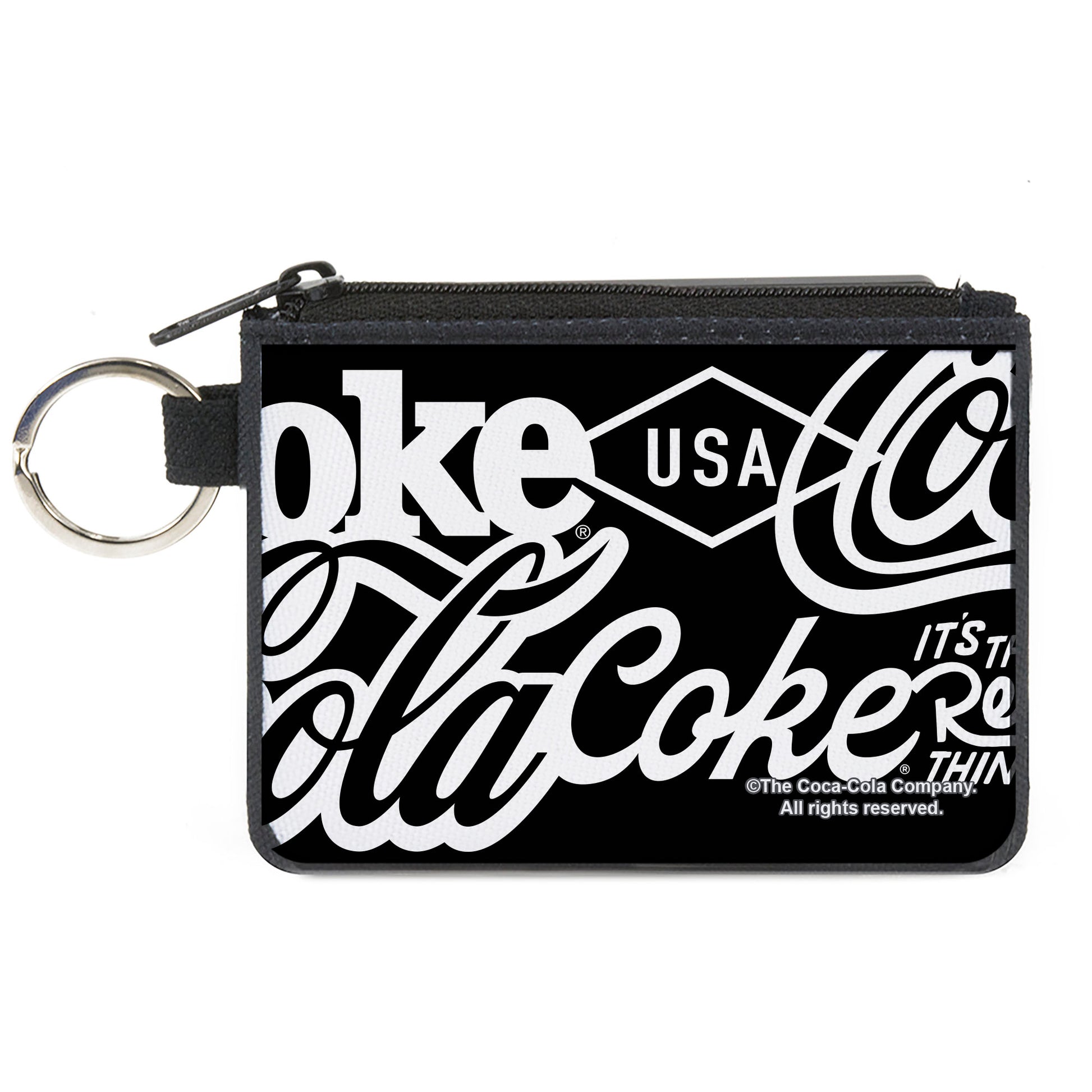 Canvas Zipper Wallet - MINI X-SMALL - COCA-COLA COKE Typography IT'S THE REAL THING Black/White Canvas Zipper Wallets Coca-Cola