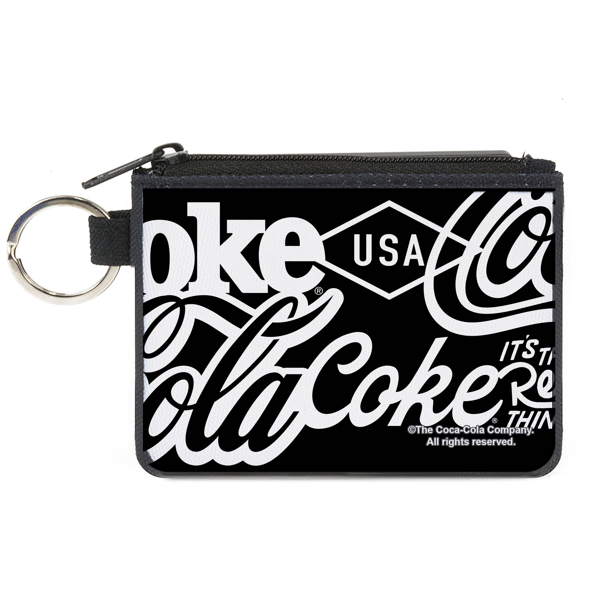 Canvas Zipper Wallet - MINI X-SMALL - COCA-COLA COKE Typography IT'S THE REAL THING Black/White Canvas Zipper Wallets Coca-Cola