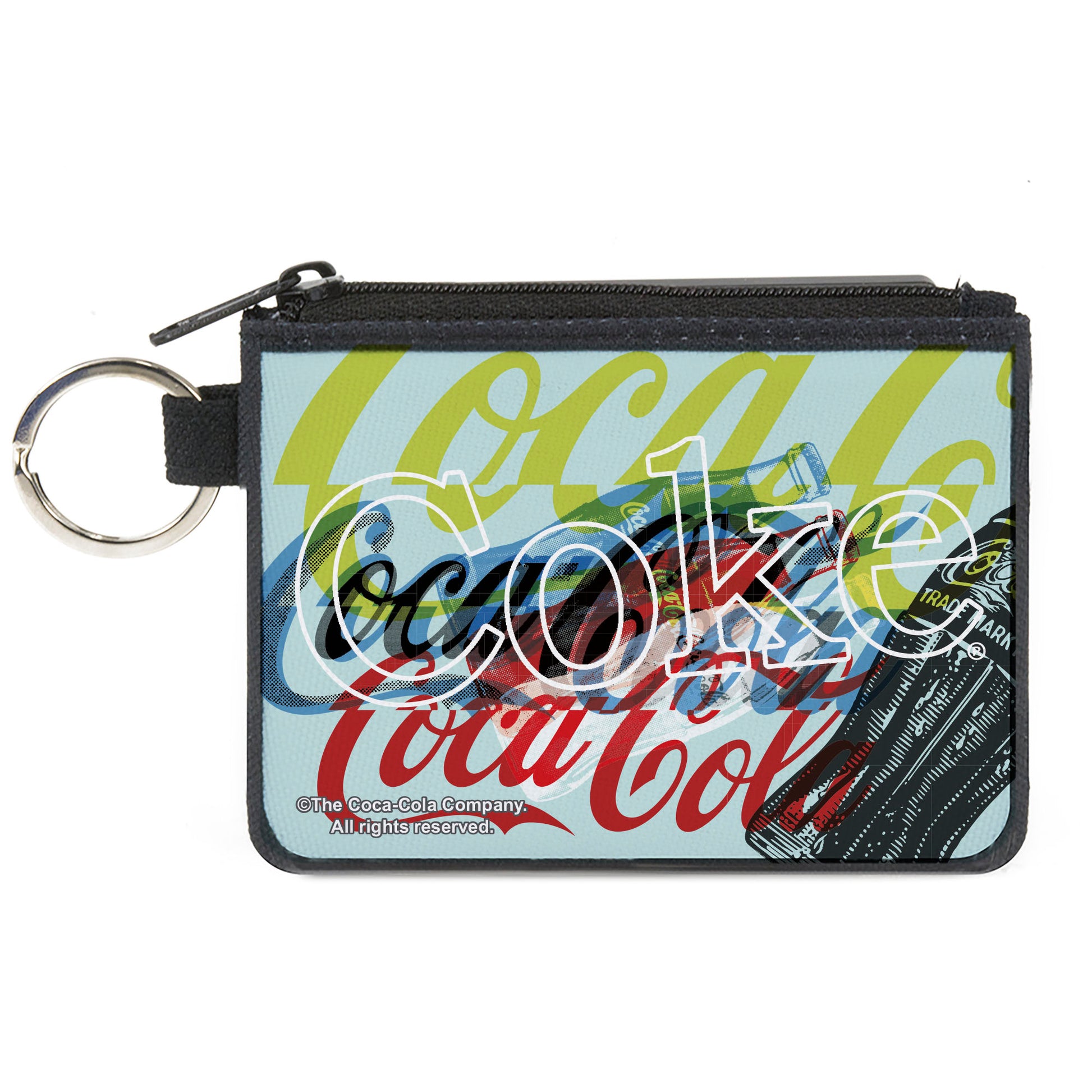 Canvas Zipper Wallet - MINI X-SMALL - COCA-COLA COKE Logos and Bottle Pop Art White/Multi Color Canvas Zipper Wallets Coca-Cola