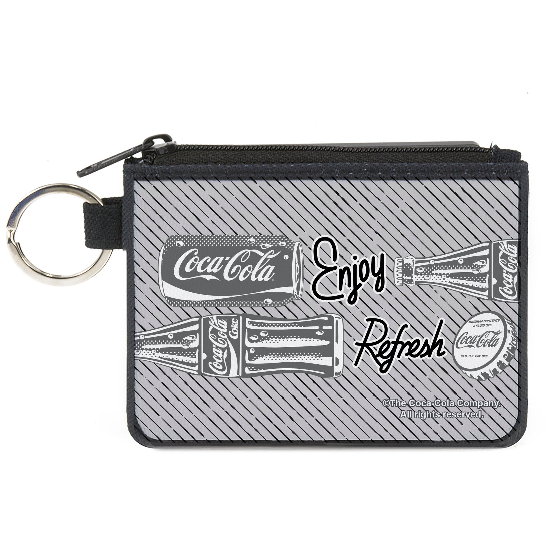 Canvas Zipper Wallet - MINI X-SMALL - Coca-Cola ENJOY REFRESH Can and Bottle Grays/White/Black Canvas Zipper Wallets Coca-Cola