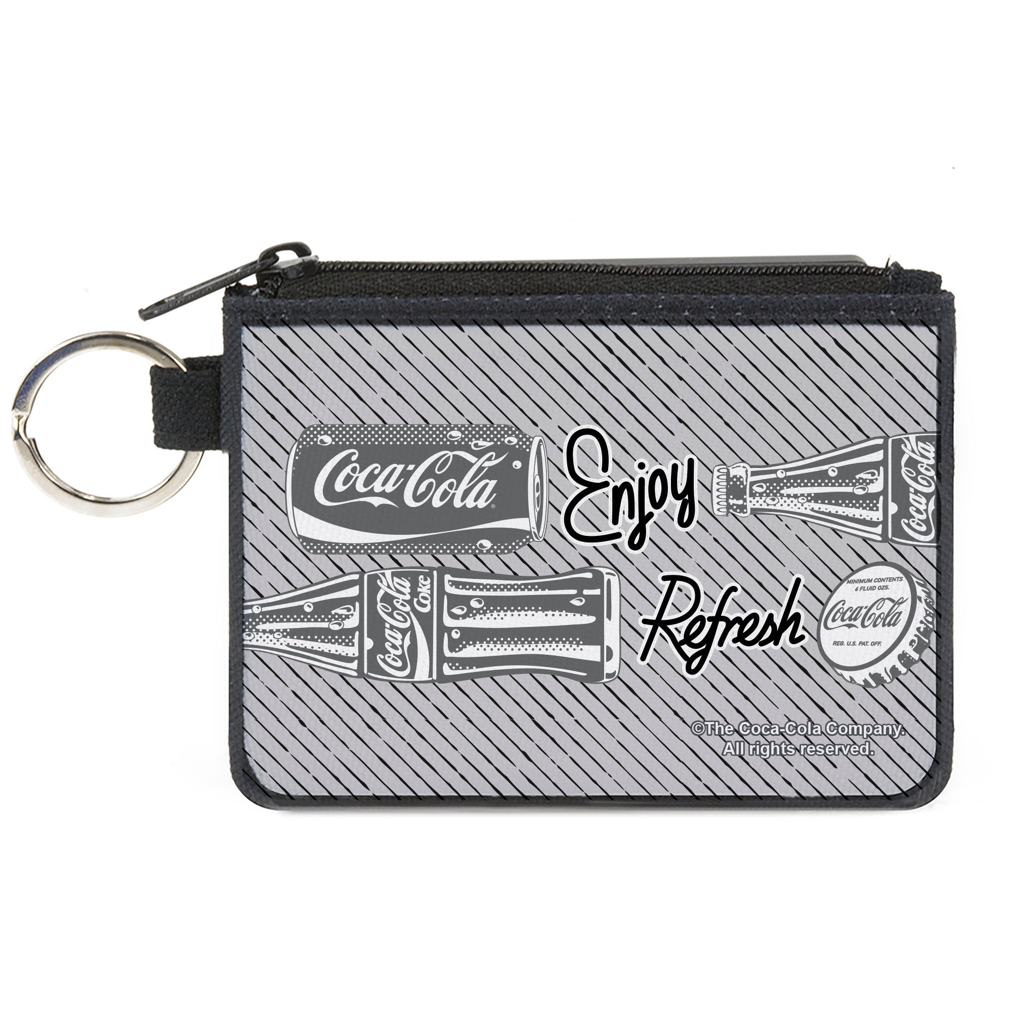 Canvas Zipper Wallet - MINI X-SMALL - Coca-Cola ENJOY REFRESH Can and Bottle Grays/White/Black Canvas Zipper Wallets Coca-Cola
