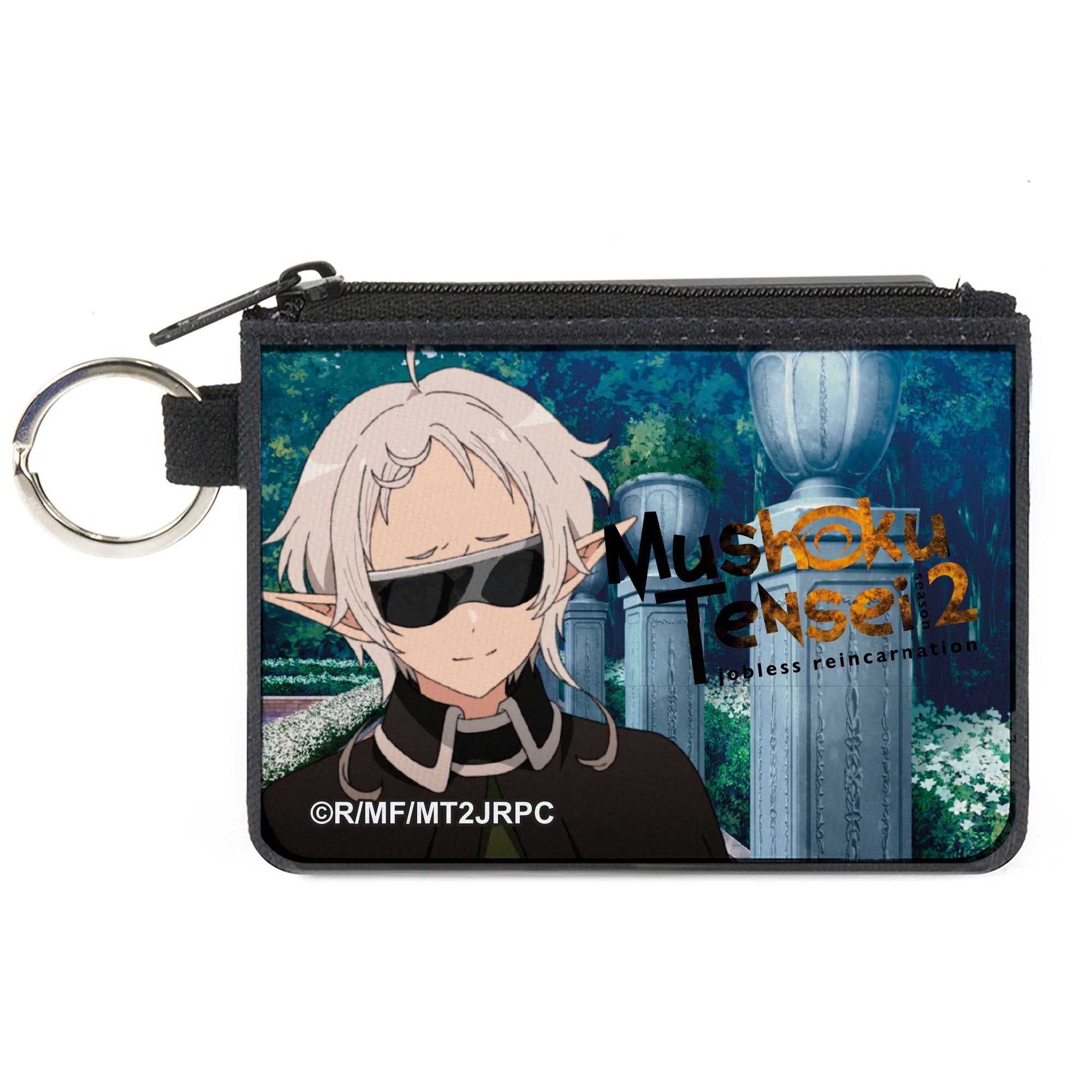 Canvas Zipper Wallet - MINI X-SMALL - MUSHOKU TENSEI Guard Fitz Garden Scene and Title Logo Canvas Zipper Wallets Mushoku Tensei Jobless Reincarnation