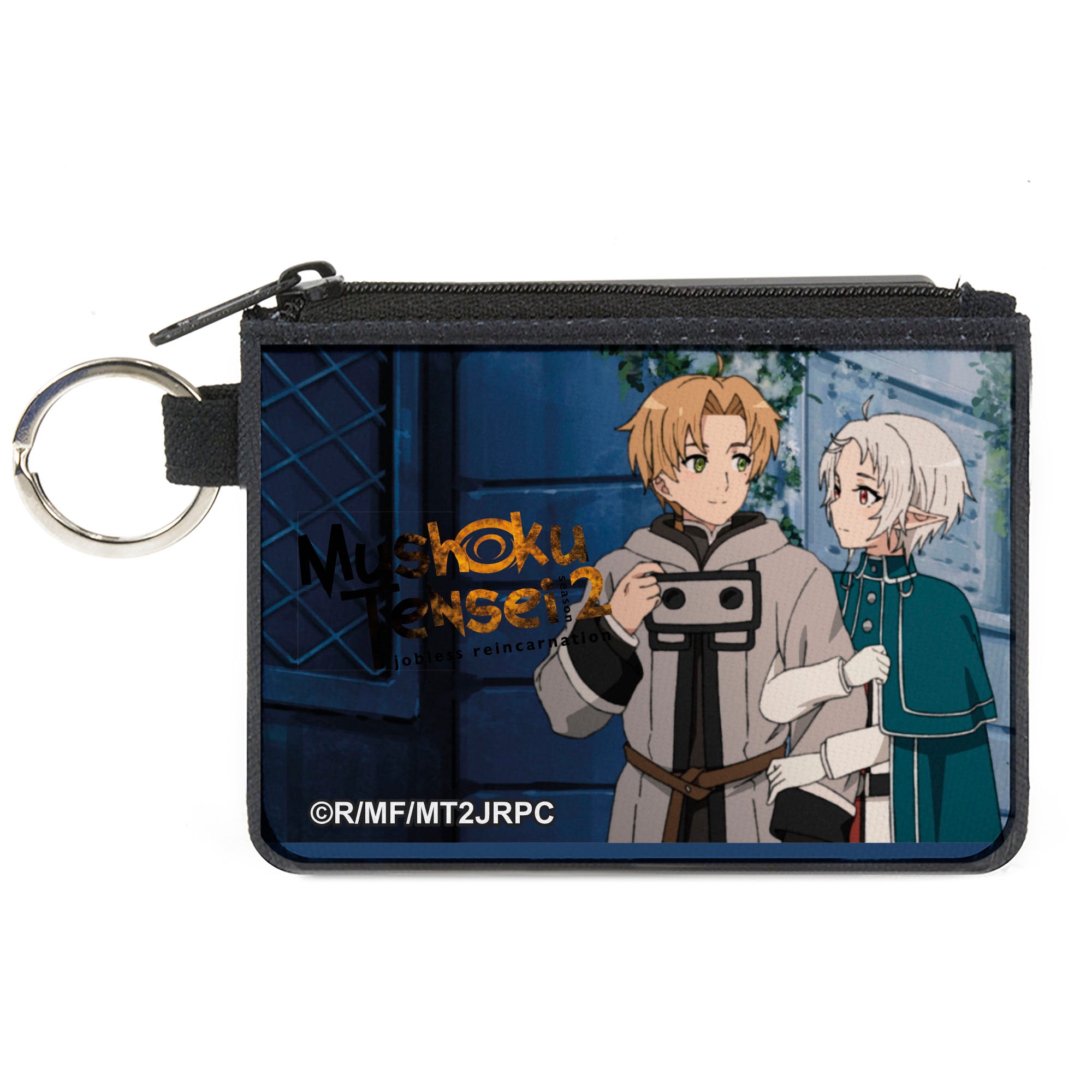 Canvas Zipper Wallet - MINI X-SMALL - MUSHOKU TENSEI Sylphiette Holding Rudeus Greyrat Pose and Title Logo Canvas Zipper Wallets Mushoku Tensei Jobless Reincarnation
